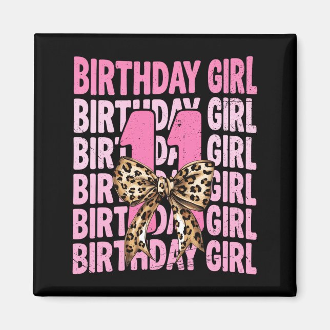 11-års födelsedagsflicka Rosa Coquette Leopardbåge Magnet (Framsidan)