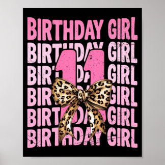 11-års födelsedagsflicka Rosa Coquette Leopardbåge Poster