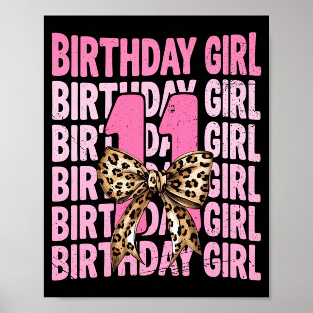 11-års födelsedagsflicka Rosa Coquette Leopardbåge Poster (Framsidan)