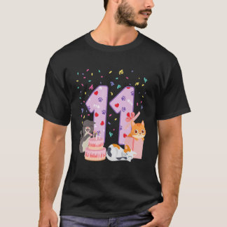 11-års födelsedagsflicka söt katt dräkt 11 år gamm t shirt