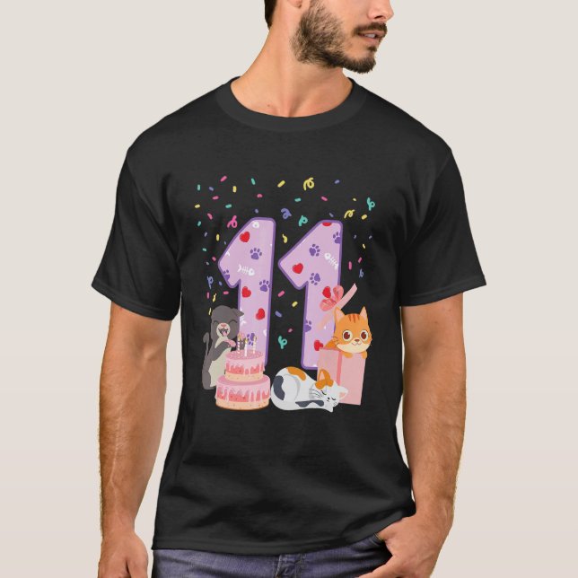 11-års födelsedagsflicka söt kattdräkt 11 år gamma t shirt (Framsida)