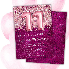 11-års födelsedagsinbjudan flicka magenta rosa gli inbjudningar