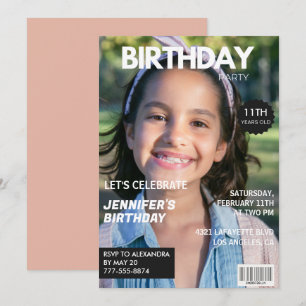 11-års födelsedagsinbjudningar Flickas tidningsoms Inbjudningar