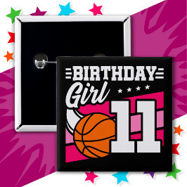 11 års gammal basket Party 11:e födelsedagsflicka Knapp