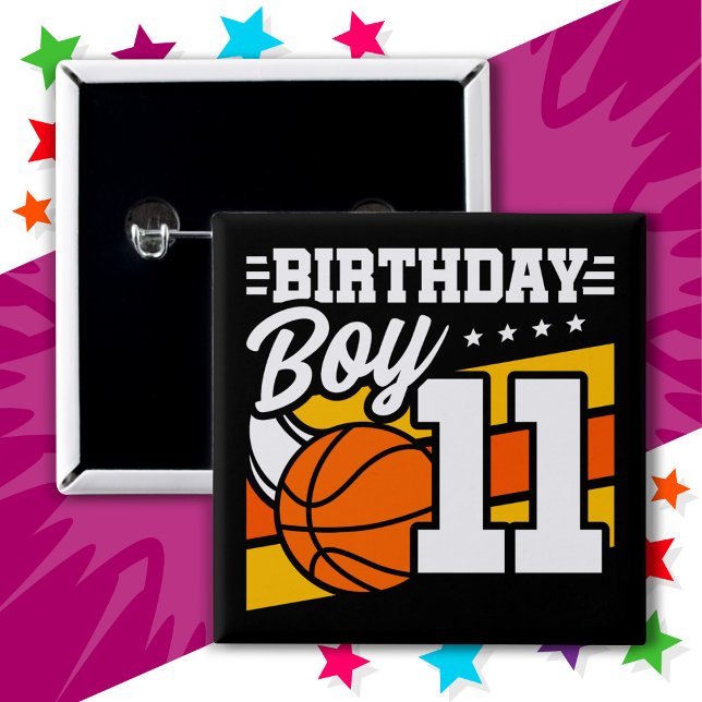 11 års gammal basket Party 11:e födelsedagspojke Knapp (Skapare uppladdad)