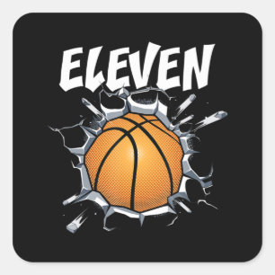 11 års gammal basketboll Födelsedagsfest 11:e pojk Fyrkantigt Klistermärke