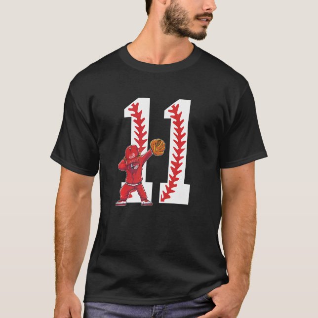 11 ÅRS Gammal Boy Baseball Player 11:e födelsedags T Shirt (Framsida)