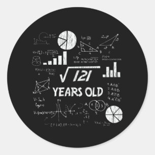 11 års Gold Bday Geeky Math 11-årsgåva Runt Klistermärke