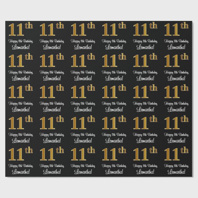 11-årsdag: Elegant Lyxig Falsk Guld Look # Presentpapper (Platt)