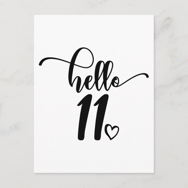 11-årsdag Flicka Hej Elva Söt 11 År Gammal Vykort (Framsida)