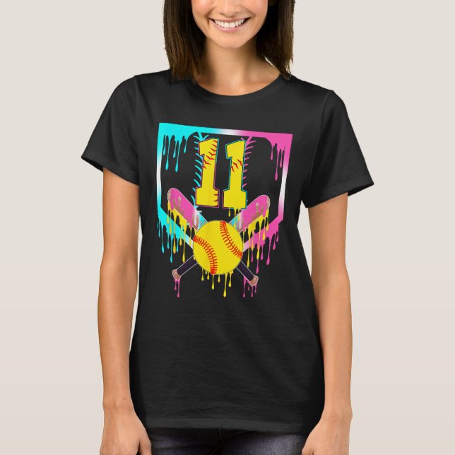 11-årsdag Softll Hemmaplatå Drip Glass 11 År T Shirt (Framsida)