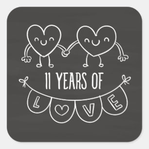 11-årsjubiléet Gift Chalk Hearts Fyrkantigt Klistermärke