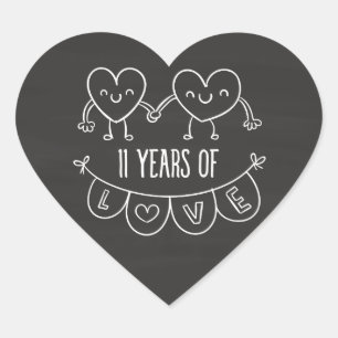 11-årsjubiléet Gift Chalk Hearts Hjärtformat Klistermärke