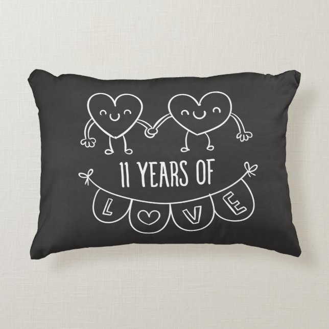 11-årsjubiléet Gift Chalk Hearts Prydnadskudde (Framsidan)