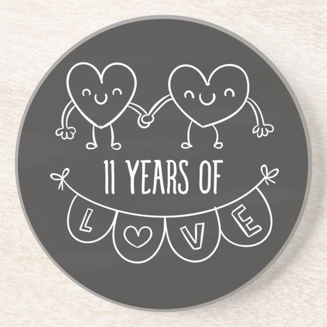 11-årsjubiléet Gift Chalk Hearts Underlägg Sandsten (Framsidan)