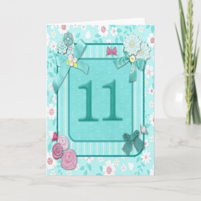 11-årskort med blommor kort (Framsida)