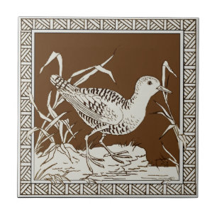 #11 av 12 Repro 1880s Minton Mocha Bird Series Kakelplatta