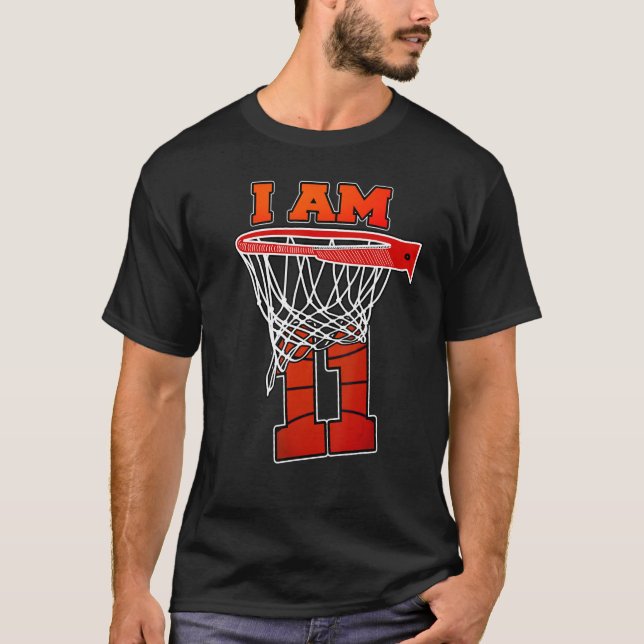 11 Basketball Theme Födelsedagsfest Firande T Shirt (Framsida)