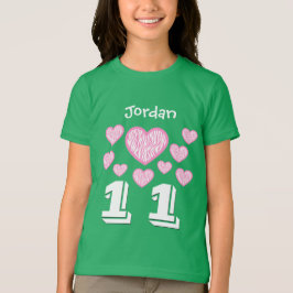 11 Birthday Girl Hearts Big Number eget namn V10 T-shirt