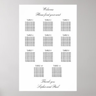 11 Bord Elegant Minimalistisk Placeringsplan Poster