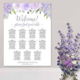 11 Bord Lavendel Boho Rosor Bröllopsplatskarta Poster