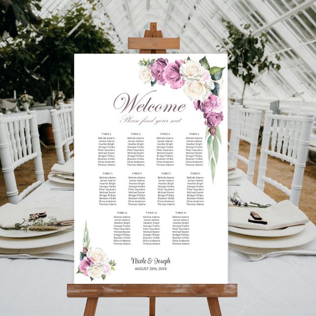 11 Bord Rosa Vit Ros Blommig Placeringsplan Poster (Skapare uppladdad)