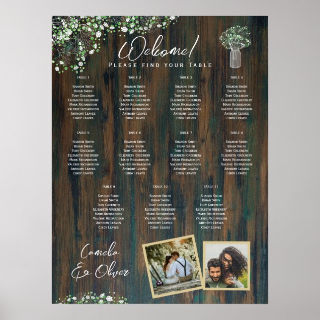 11 Bord Rustic Wood Gypsophila PHOTO SEATING Foam Poster (Framsidan)