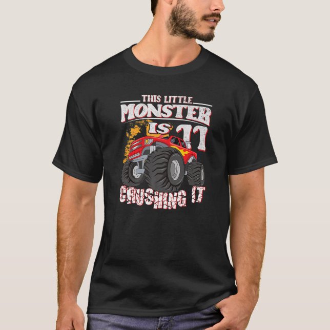 11:e födelsedag barn den lilla monstern Lastbil T Shirt (Framsida)
