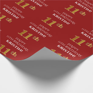 11:e födelsedag: Elegant, rött, Faux Guld-utseende Presentpapper