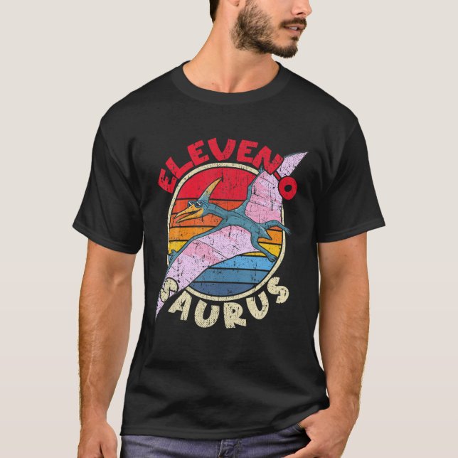 11:e födelsedag Elva O Saurus Pterodactylus-familj T Shirt (Framsida)