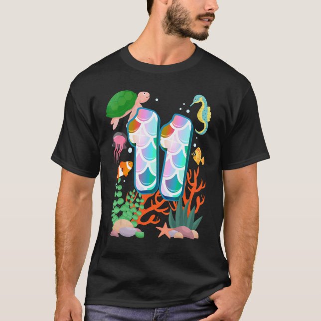 11:e födelsedag Fisk Tetra Aquarium Undervattensfö T Shirt (Framsida)