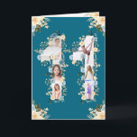 11:e födelsedag Fotokollage Gult Flower Teal Kort<br><div class="desc">Skapa en elfte födelsedag med sex bilder i en stor elva. Dekorerad med vacker och underbar vattenfärg  gult och blåa blommor och ro med grönt löv. Perfekt 11:e födelsedagspresent. Personlig nummer 11 fotokollage för en unik och mycket speciell produkt.</div>