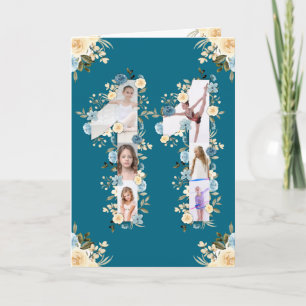 11:e födelsedag Fotokollage Gult Flower Teal Kort