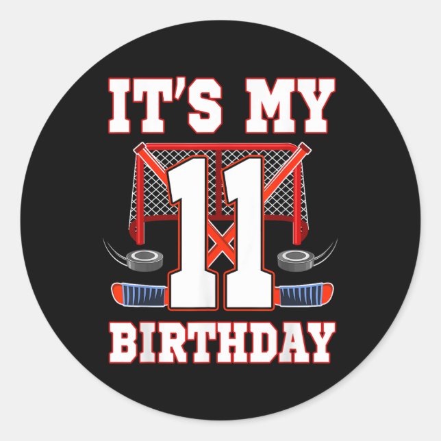 11:e födelsedag Ice Hockey Player 11 år gammal Par Runt Klistermärke (Framsida)
