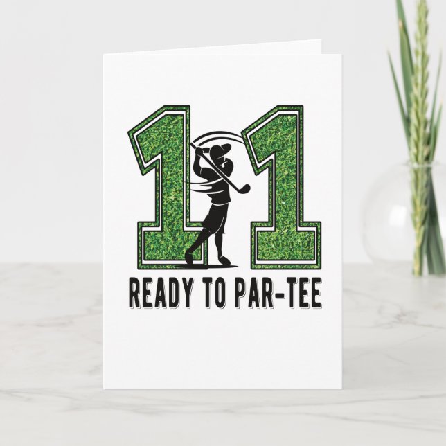 11:e födelsedag med Golf Player 11-årig pojke Kort (Framsida)