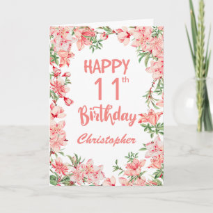 11:e födelsedag Rosa Peach Peonies Watercolor Blom Kort