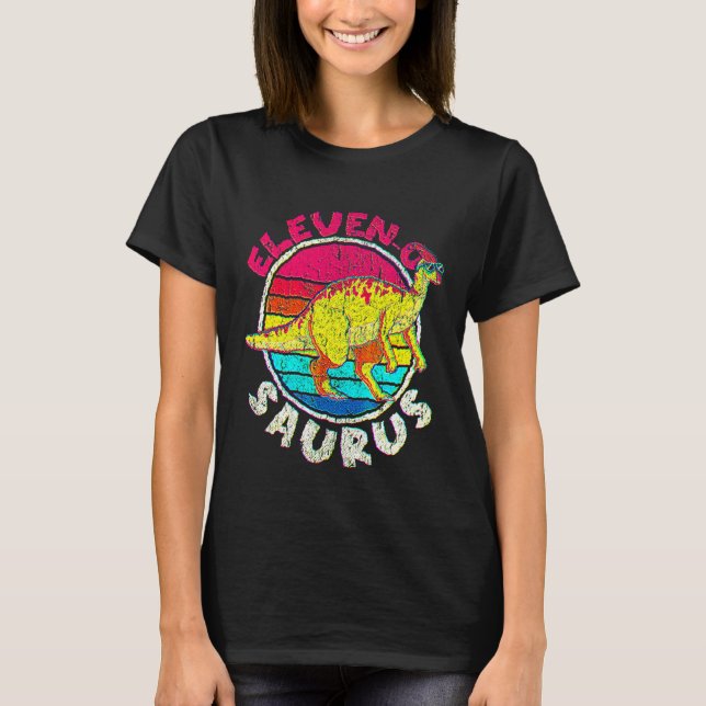 11:e födelsedagen Elva O Parasaurolophus Family Ma T Shirt (Framsida)