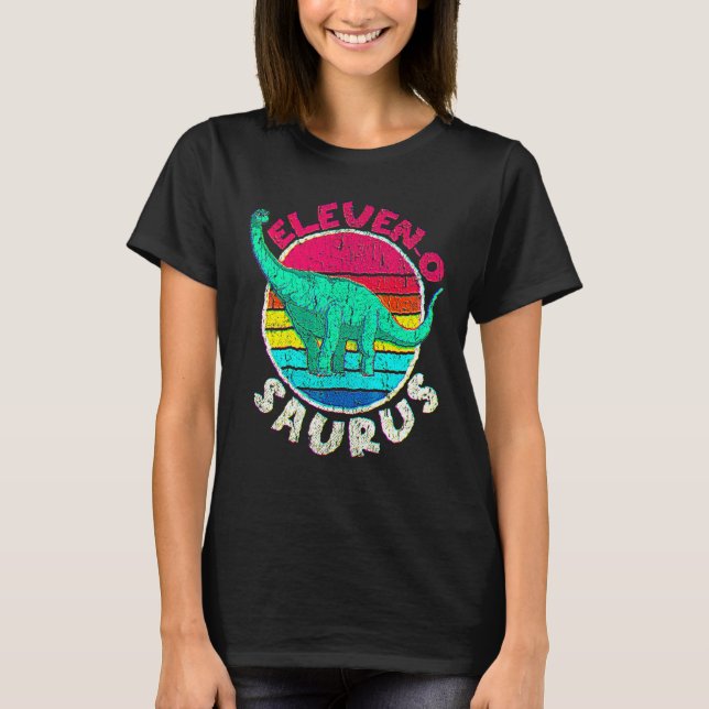 11:e födelsedagen Elva O Saurus Brachiosaurus Fami T Shirt (Framsida)