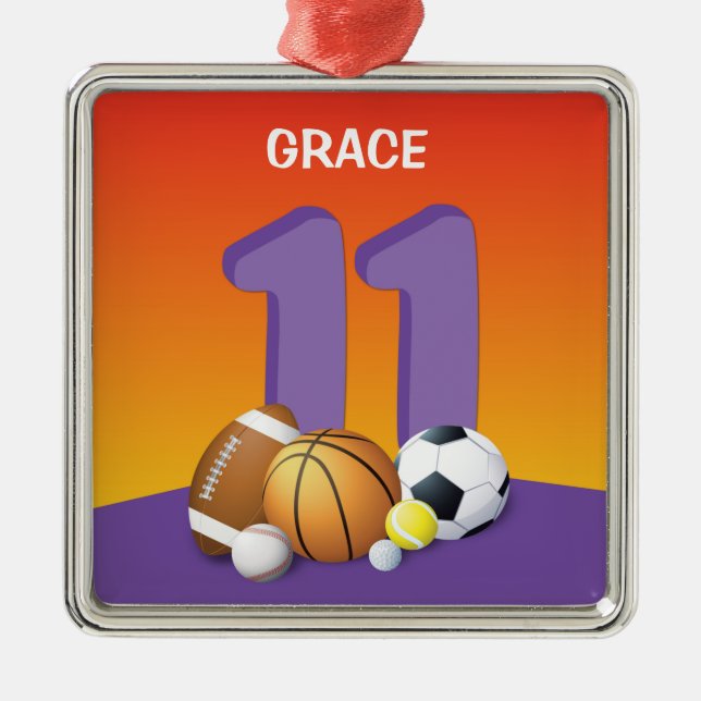 11:e födelsedagen Sports Bollar Julgransprydnad Metall (Framsidan)