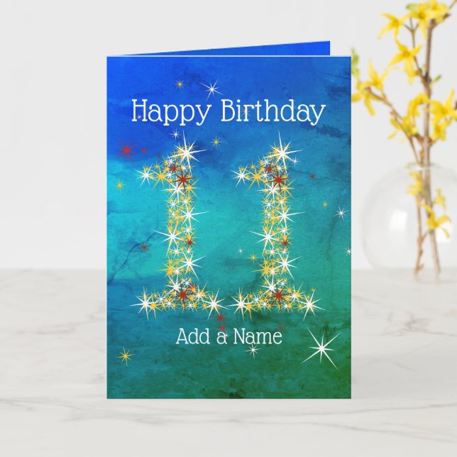 11:e födelsedagen - stjärnornas nummer - blå Grönt Kort (Gul blomma)