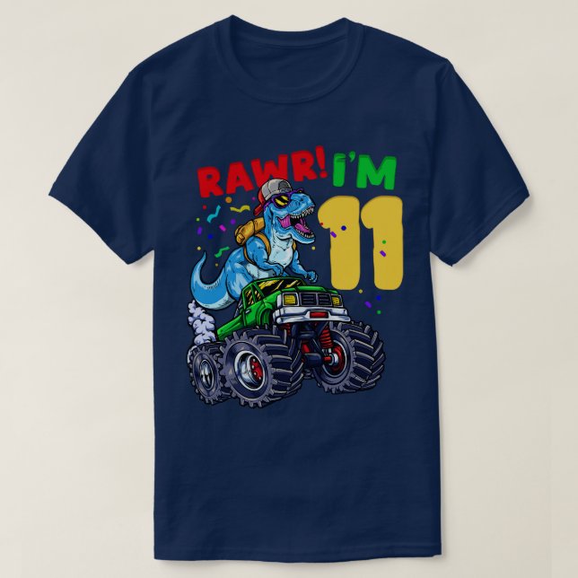 11:e födelsedagen TRex Monster Lastbil T Shirt (Design framsida)