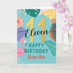 11:e födelsedagen Tropical Pastel Blommigt Flaming Kort