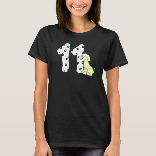 11:e Födelsedagsfesten Cake Labrador Puppy Hundäga T Shirt (Framsida)