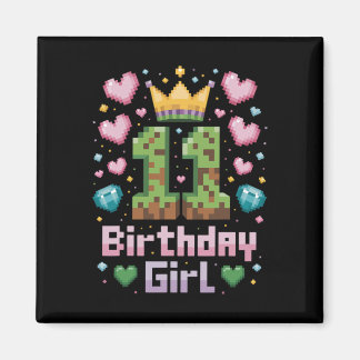 11:e födelsedagstidningen Girl Shirt Gaming Pixel  Magnet