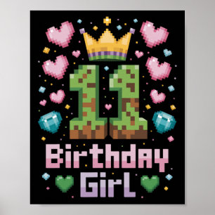 11:e födelsedagstidningen Girl Shirt Gaming Pixel  Poster