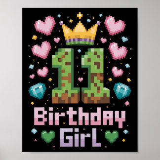 11:e födelsedagstidningen Girl Shirt Gaming Pixel  Poster