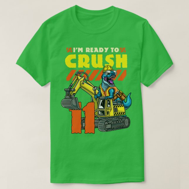 11:e födelsedagstidpunkt Dinosaur Excavator T Shirt (Design framsida)