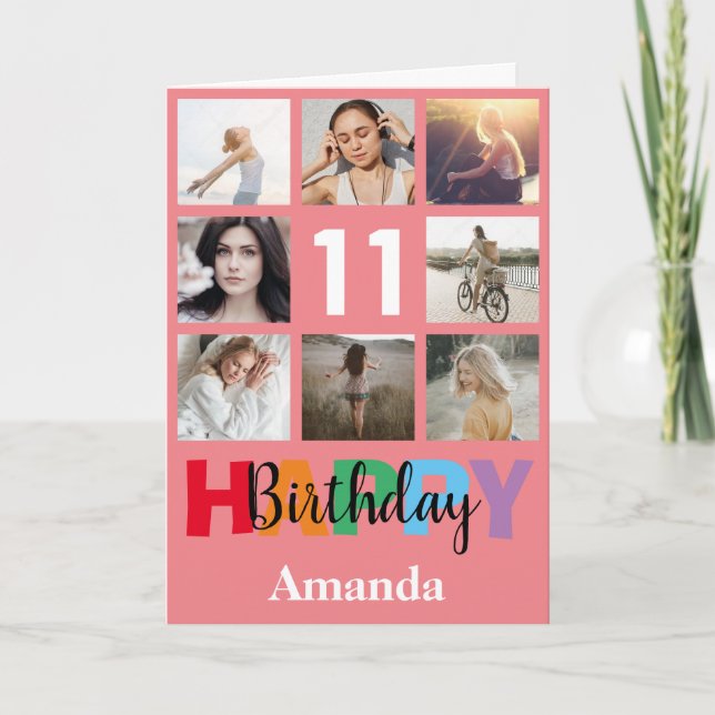 11:e Grattis på födelsedagen-fotokollage Modern Ro Kort (Framsida)
