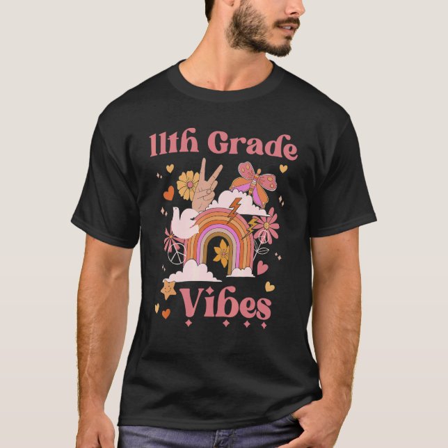 11:e Klass Vibes School Groovy Retro Boho Rainbow T Shirt (Framsida)
