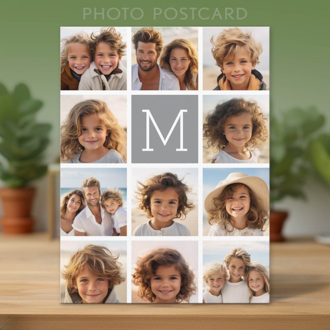 11 Foto Collage Monogram KAN REDIGERA FÄRG Vykort (Photo Postcard)